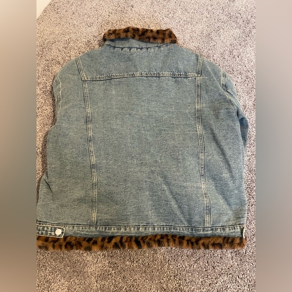 Dressed in LALA Blue Jean Jacket with Leopard Trim - Picture 4 of 4